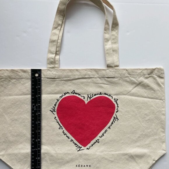 ❤️ SEZANE Heart Mon Amour Love Sezane Cotton Tote Bag - Picture 7 of 7